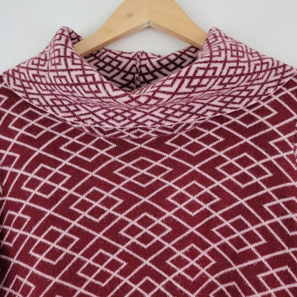 Anthropologie MOTH Maroon Ivory 3/4 Sleeve Alpaca Viscose Retro Geo Sweater Sz S - Picture 2 of 12